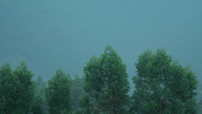 乡村小镇下雨天实拍