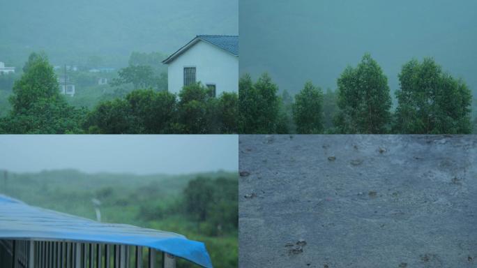 乡村小镇下雨天实拍