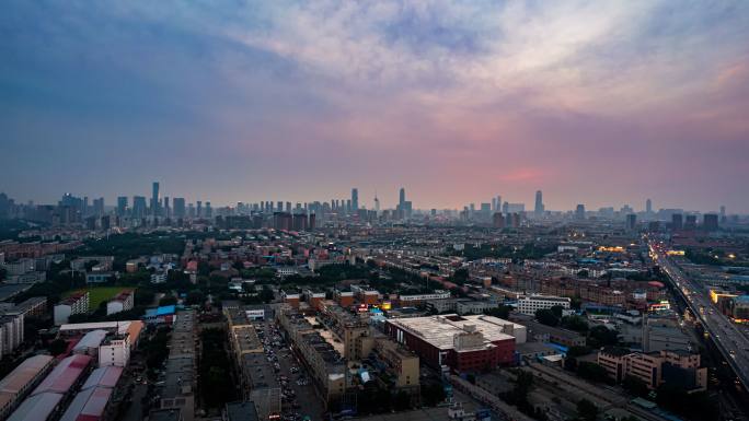 辽宁沈阳城市风景航拍日落晚霞居民区