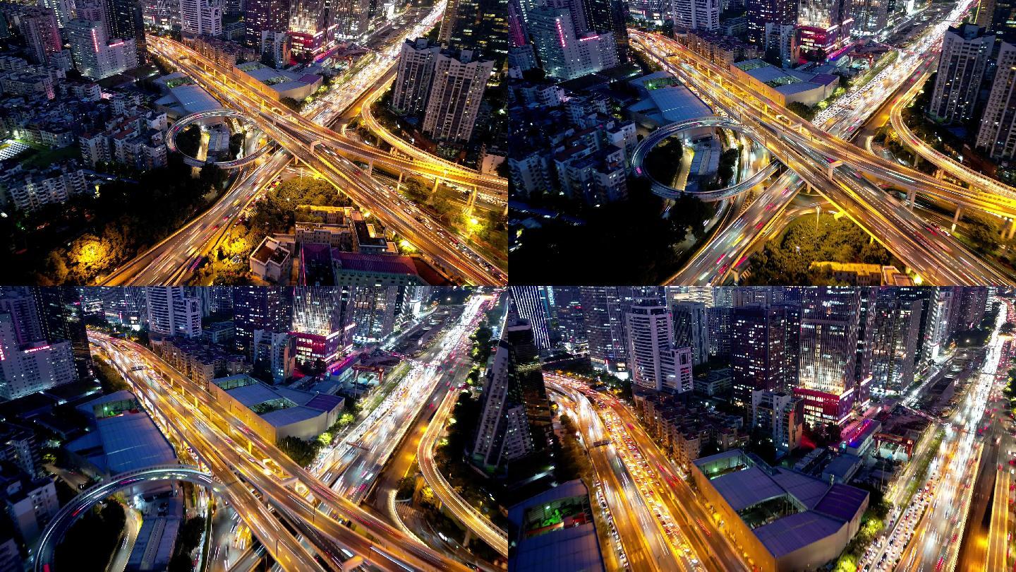 广州城市中心夜景延时航拍