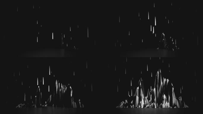 【4K时尚背景】黑白空间虚幻几何山体生长