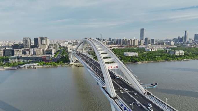 上海卢浦大桥航拍上海世博文件园