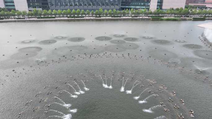 天津银河广场音乐喷泉平推航拍