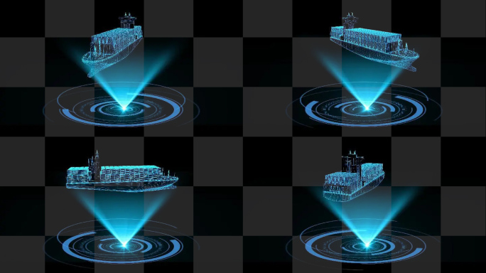 4K蓝色全息投影科技集装箱船素材带通道