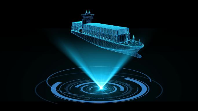 4K蓝色全息投影科技集装箱船素材带通道