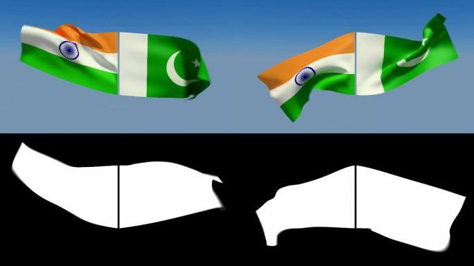 可循环的印度和巴基斯坦国旗。包括Alpha通道