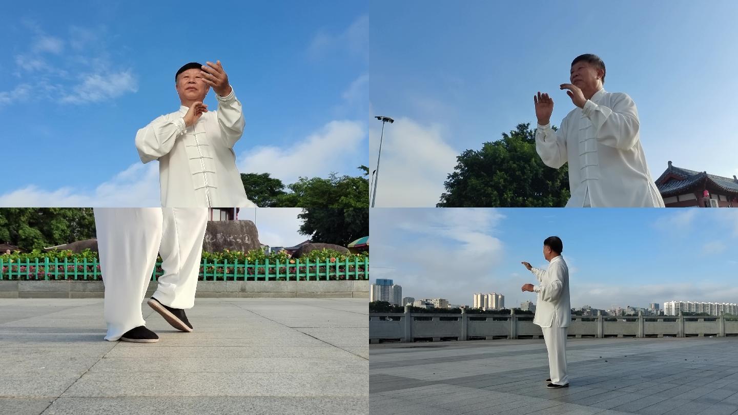 打太极拳公园晨练太极老年人退休老人太极拳