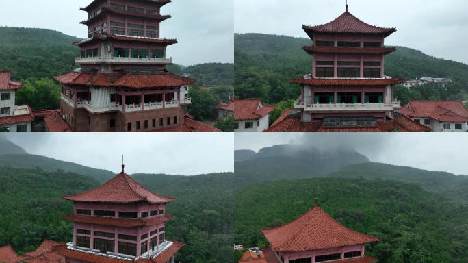 五峰阁大山深处寺庙航拍4k