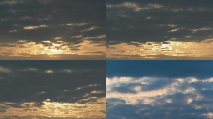 日出天边太阳穿梭云彩流动延时素材