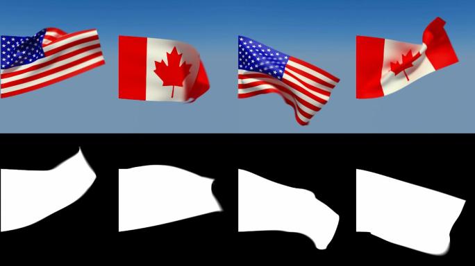 可循环的美国和加拿大国旗。包括Alpha通道