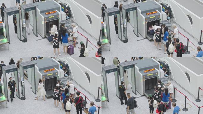 4K正版-天府机场地铁站排队过安检旅客