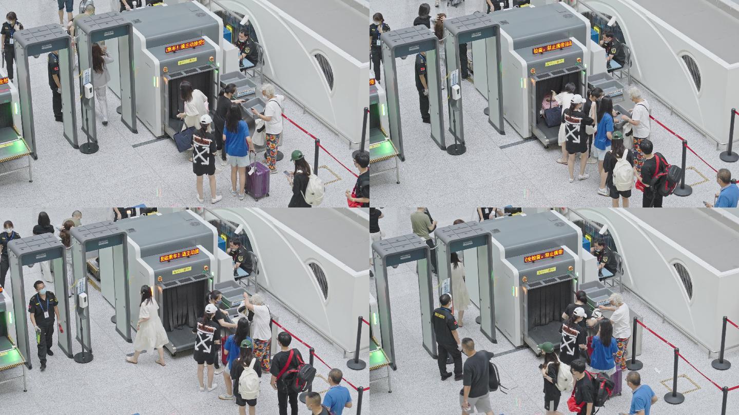 4K正版-天府机场地铁站排队过安检旅客