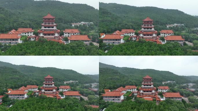 五峰阁大山深处寺庙航拍4k