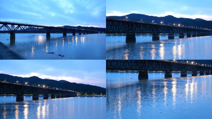 4K杭州钱塘江大桥夜景延时摄影