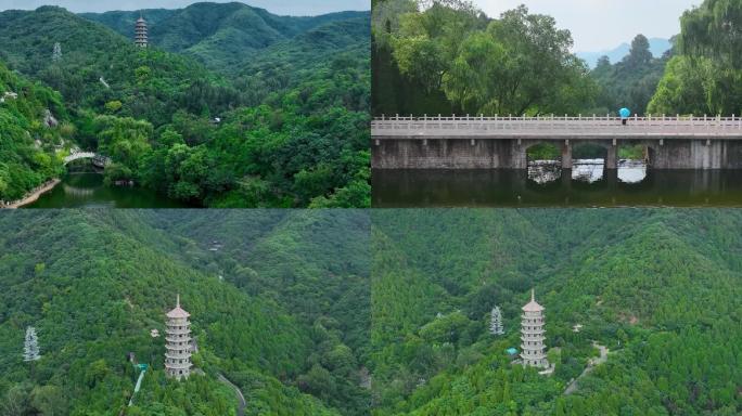 航拍夏天的济南红叶谷湖光山色，青山叠翠