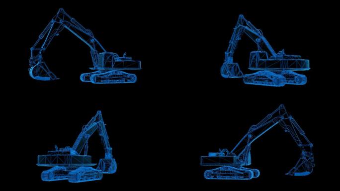 蓝色科技线条挖掘机透明通道素材