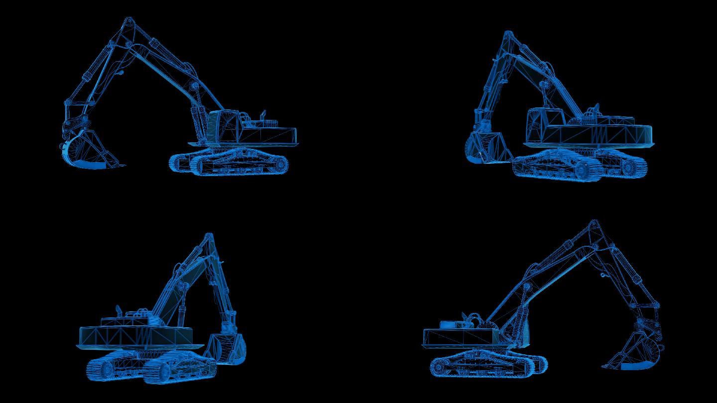 蓝色科技线条挖掘机透明通道素材
