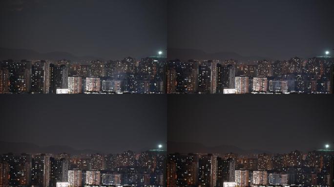 杭州城市夜景小区万家灯火通明