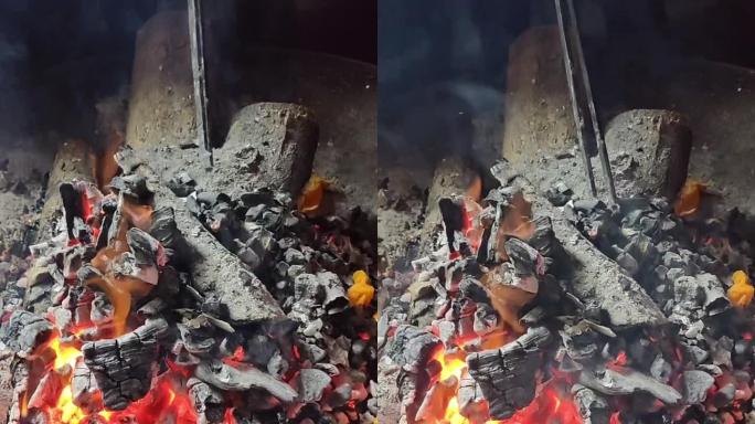 柴火篝火熏腊肉火盆