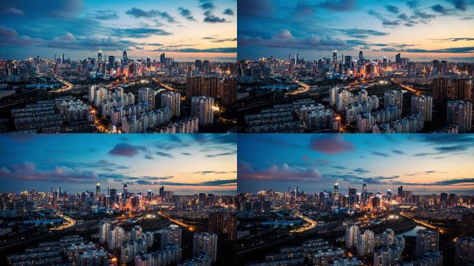 中国辽宁沈阳市中心城市夜景航拍延时摄影