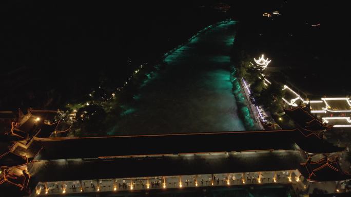 4K航拍成都都江堰网红打卡地南桥河边夜景