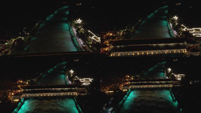 4K航拍成都都江堰网红打卡地南桥河边夜景
