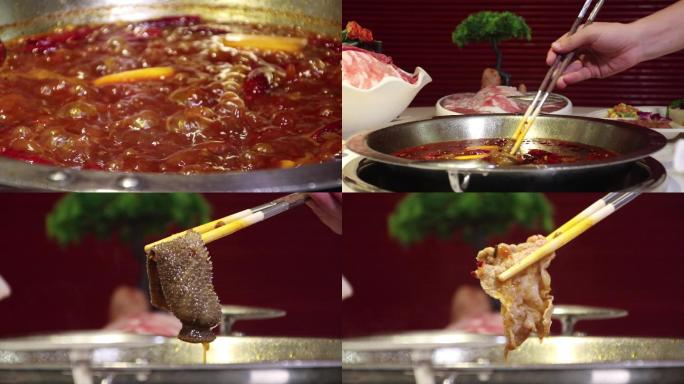 火锅涮毛肚涮肉涮鸭肠视频素材烫火锅