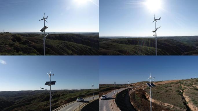 太阳能路灯矿区生态恢复风能发电路灯航拍