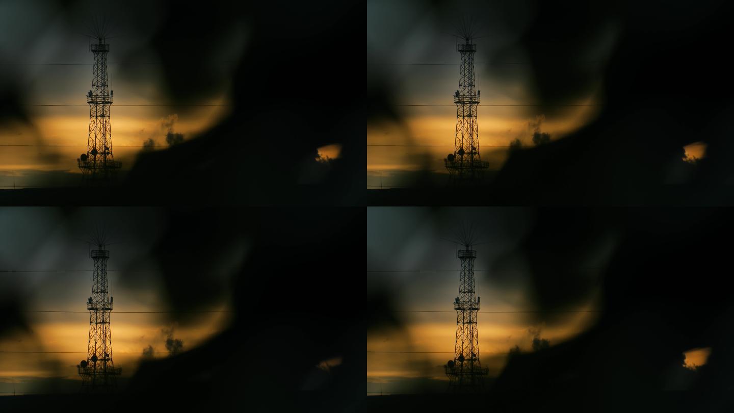 信号塔，朦胧夕阳美
