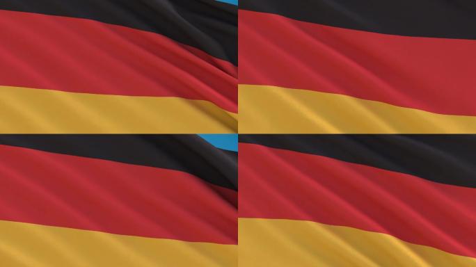 德国国旗在风中飘扬，许多国旗在风中飘扬，包括阿尔法哑光，以便于隔离