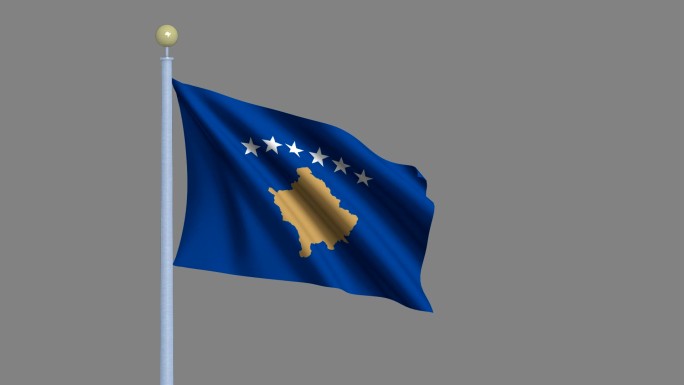 迎风飘扬的科索沃国旗-高度详细的国旗，包括易于隔离的阿尔法哑光-旗帜Kosovos Im Wind 