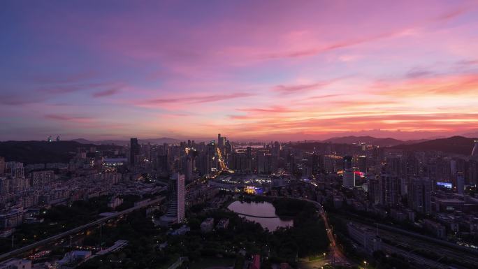 实拍厦门市区震撼日落火烧云转夜景延时