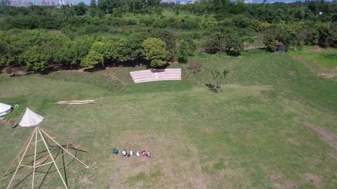 露营基地航拍画面秋游暑假露营营地