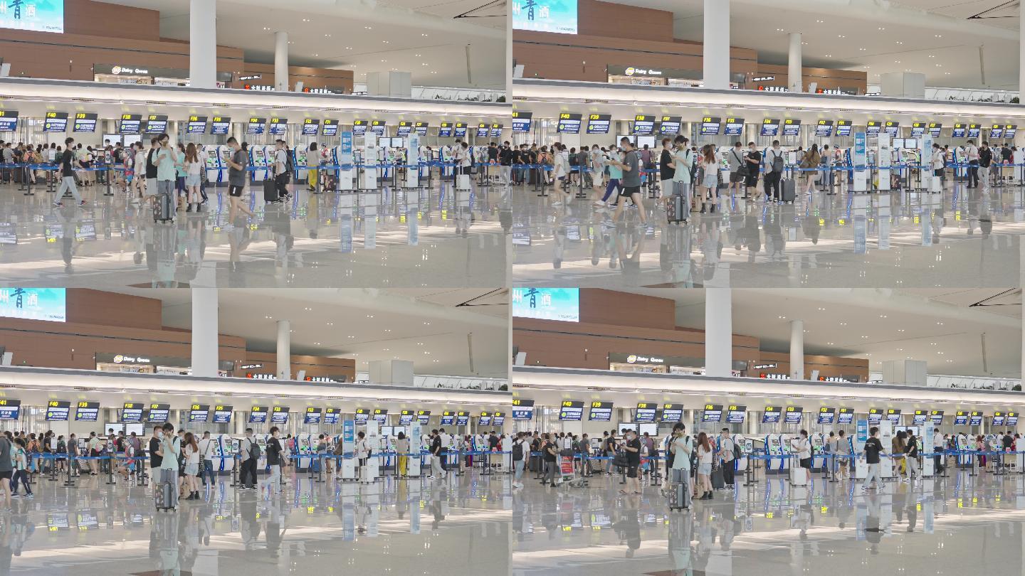4K正版-天府机场航站楼办理值机的旅客