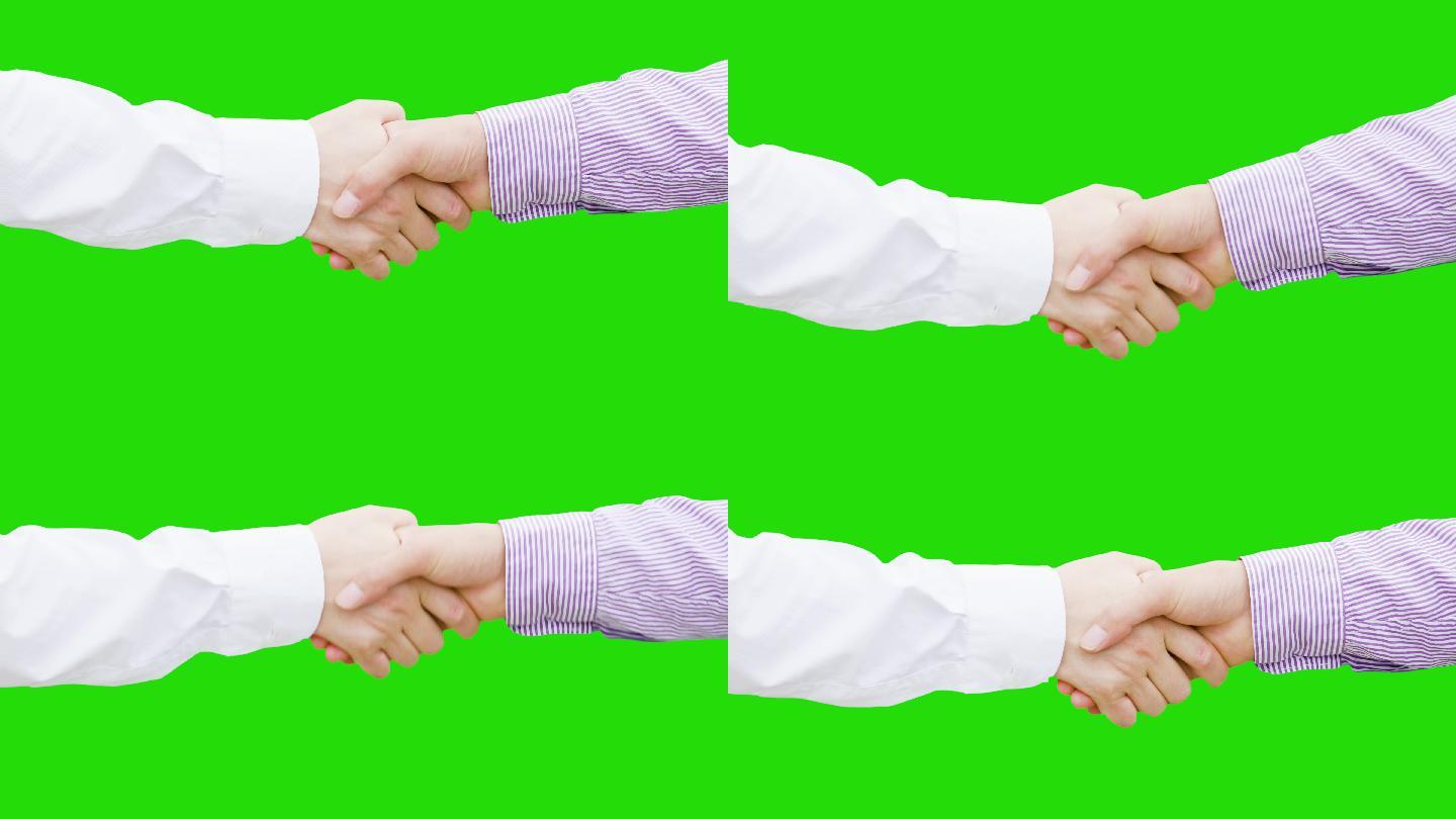握手绿幕抠图合作愉快绿幕素材合作共赢