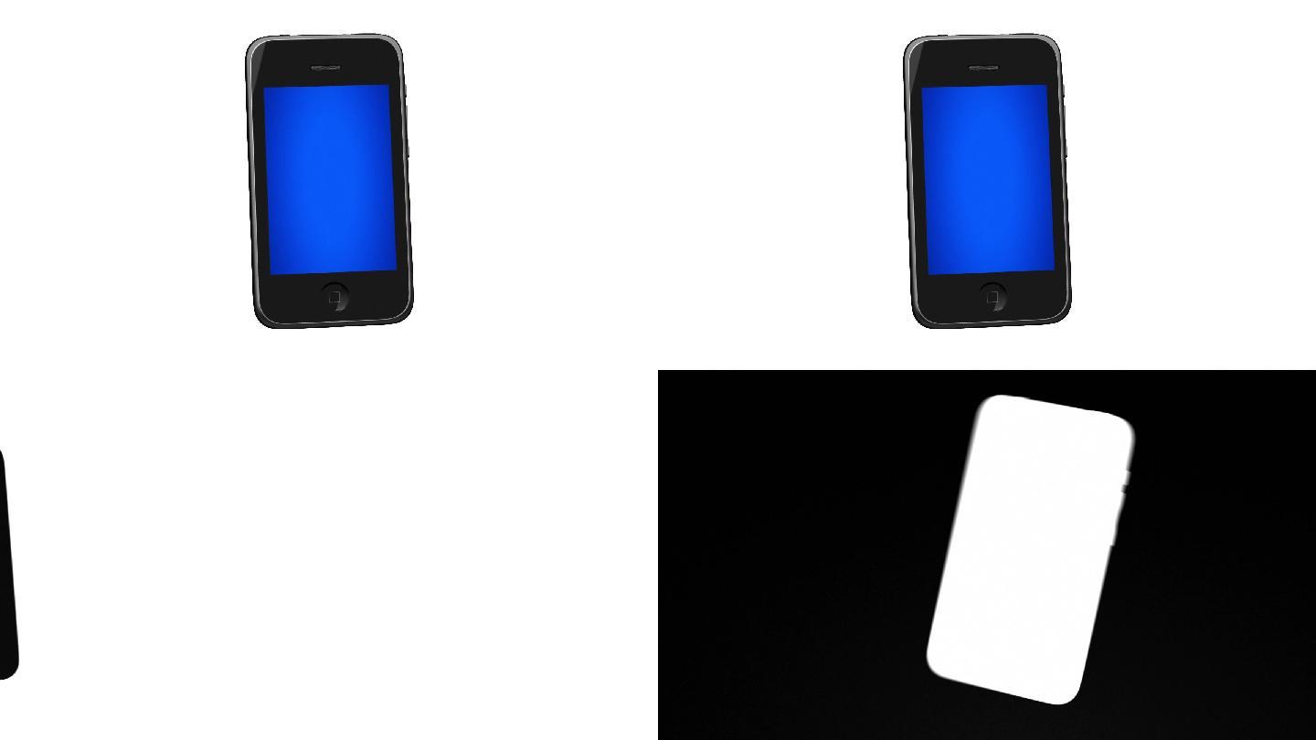 带蓝色显示屏的黑色Iphone会转向正面，然后回到白色？和背景。