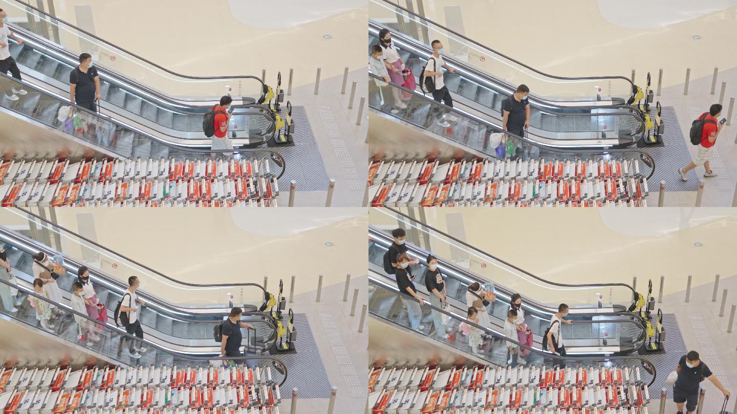 4K正版-天府机场航站楼乘坐扶梯的旅客
