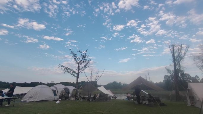 露营基地拍摄画面秋游暑假露营营地
