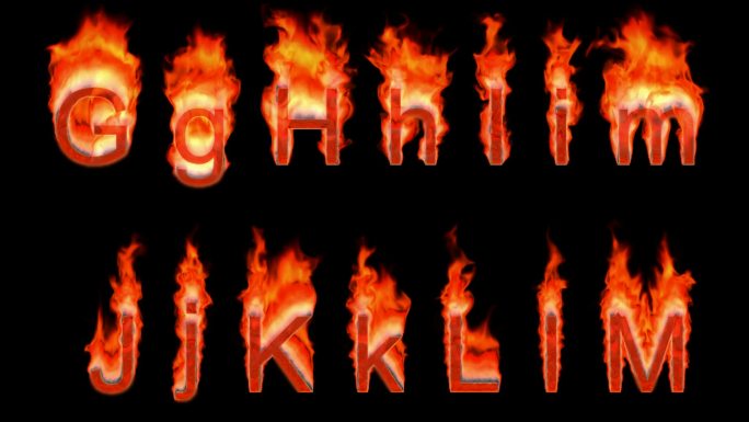 可循环燃烧G、H、I、J、K、L、M。包括Alpha通道。大写字符高度：约195像素（400像素，带