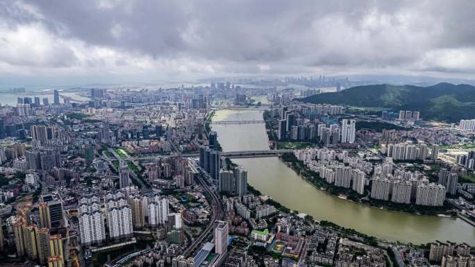 【4K航拍超清】珠海市前山河流云延时