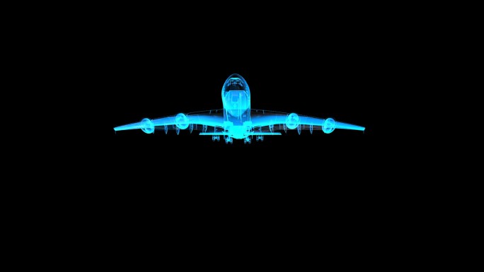 蓝色科技全息飞机起飞冲屏转场透明通道素材