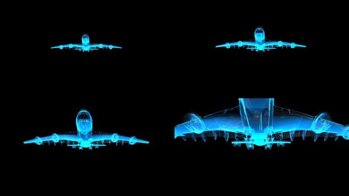 蓝色科技全息飞机起飞冲屏转场透明通道素材