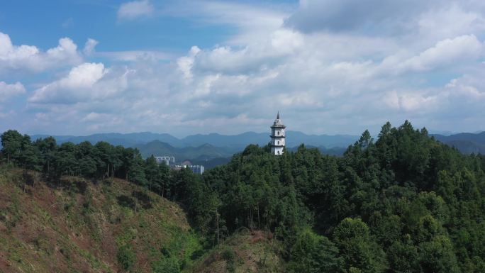 航拍安徽祁门文峰塔，凤凰山文峰塔航拍素材