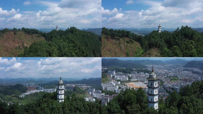 航拍安徽祁门文峰塔，凤凰山文峰塔航拍素材