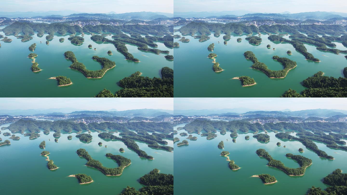 航拍杭州淳安千岛湖黄山尖天下为公景区