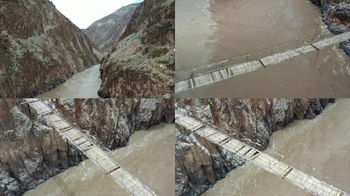 西藏怒江峡谷木桥悬桥铁索桥4K