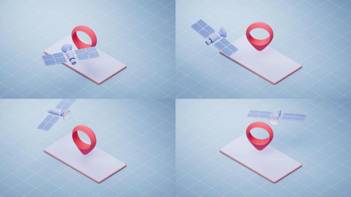 定位符号与人造卫星循环动画3D渲染