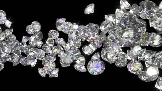可循环的钻石或宝石以慢动作流动。包括Alpha通道