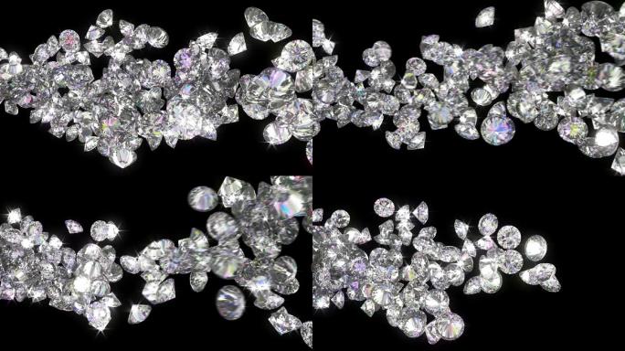 可循环的钻石或宝石以慢动作流动。包括Alpha通道