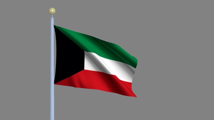 科威特国旗随风飘扬